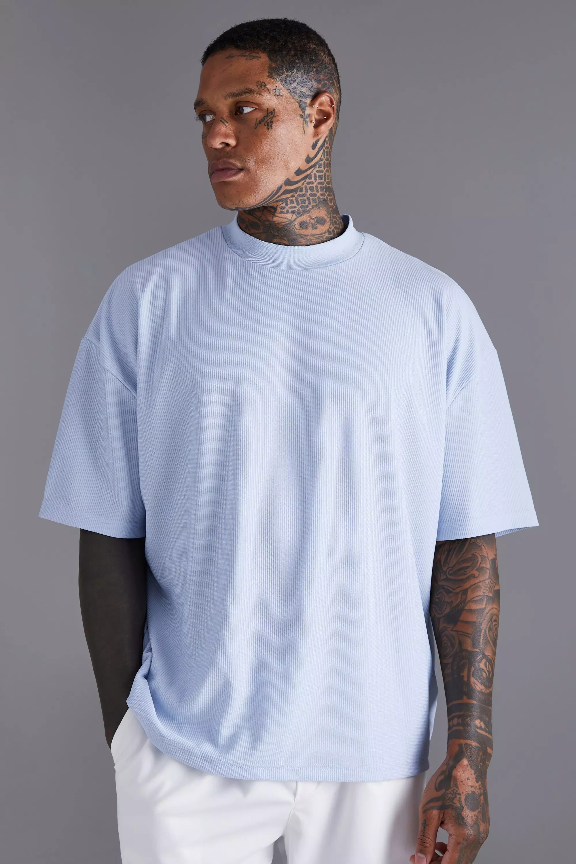 Oversized Extended Neck Ottoman Rib T-shirt | boohooMAN USA